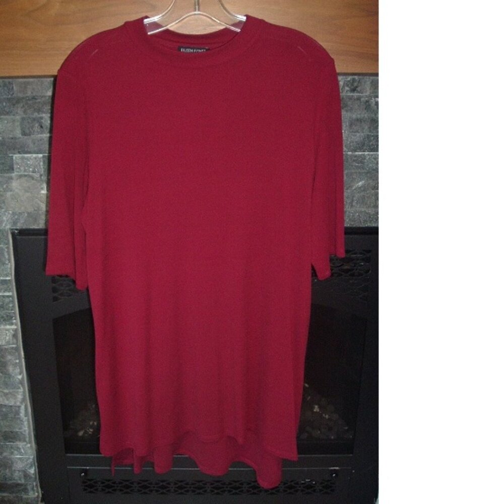 Eileen Fisher 100% Silk mock turtleneck tunic short sleeve Burgundy M oversize